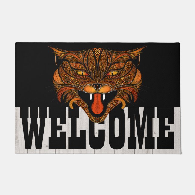 Bohemian All Season WILD Cat Welcome Door Mat (Front)