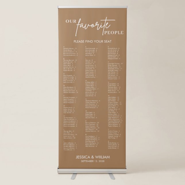 Bohemian Alphabetical Large Wedding Seating Chart Retractable Banner (Front)