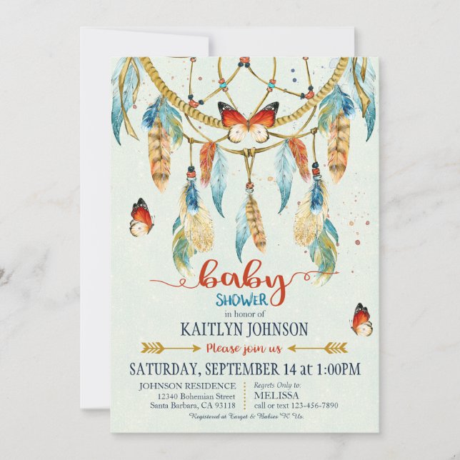 Bohemian American Indian Dream Catcher Baby Shower Invitation (Front)
