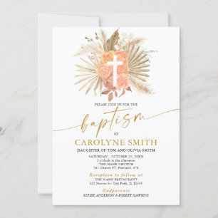 Bohemian and Pampas Grass Baptism Invitation