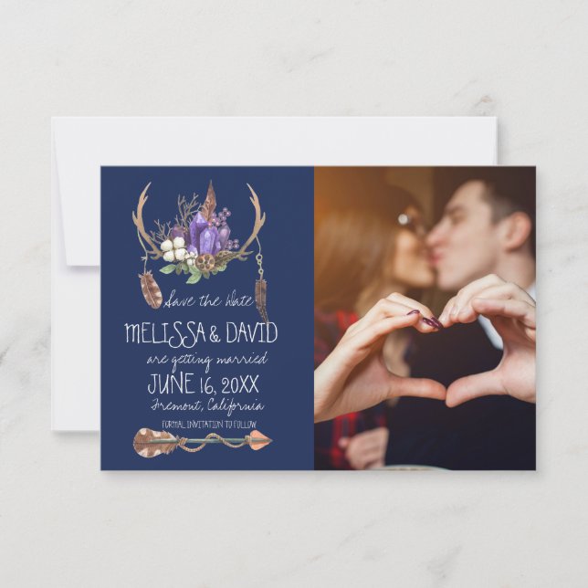 Bohemian Antler Save the Date - Photo (Front)