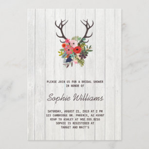 Bohemian Antlers and Flowers Bridal Shower Invitation