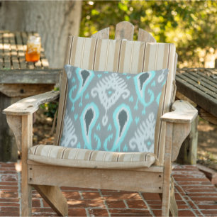 Bohemian Aqua Turquoise Ikat Tribal Art Pattern Cushion
