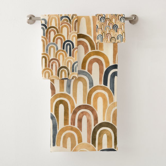 Bohemian arch fish scale painted pattern bath towel set (Insitu)