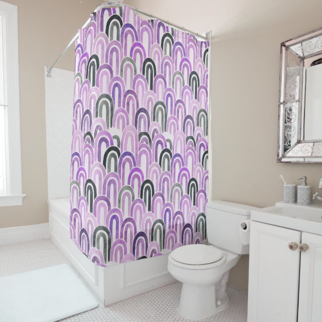 Bohemian arch fish scale painted pattern shower curtain (In Situ)