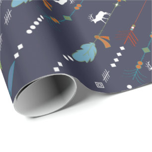 Bohemian Arrows Feathers Moose Pattern Wrapping Paper