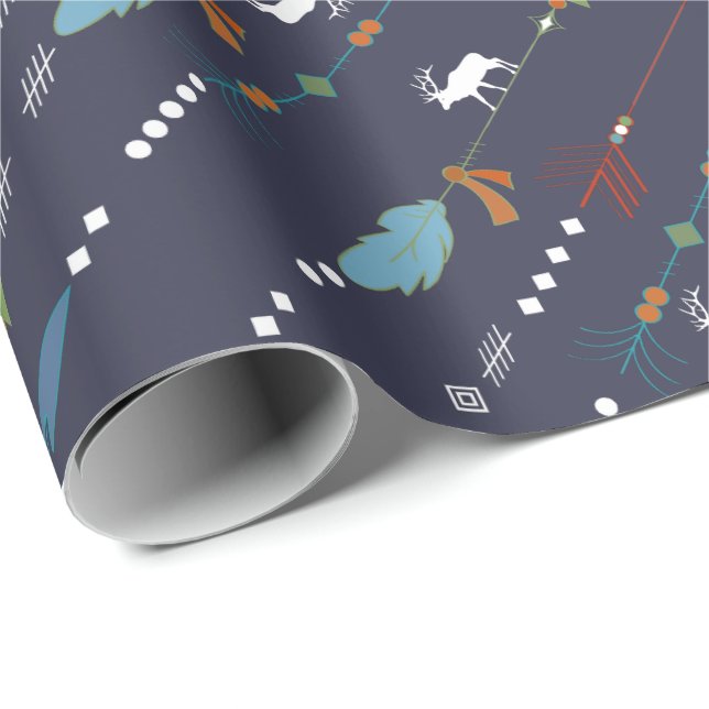 Bohemian Arrows Feathers Moose Pattern Wrapping Paper (Roll Corner)