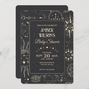 Bohemian astrology celestial baby shower invitation