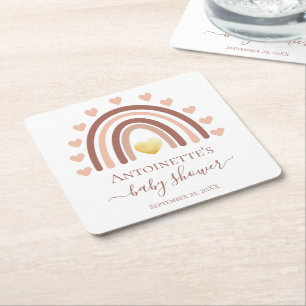 Bohemian Baby Shower Custom Named Square Paper Coaster