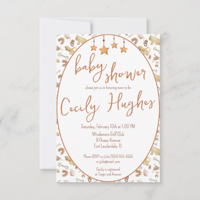 Bohemian Baby Toys Wooden Natural, Eco Baby Shower Invitation (Front)