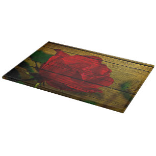 Bohemian barn woodgrain Valentine's day Red Rose Cutting Board