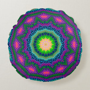 Bohemian Batik Blue Pink Round Pillow