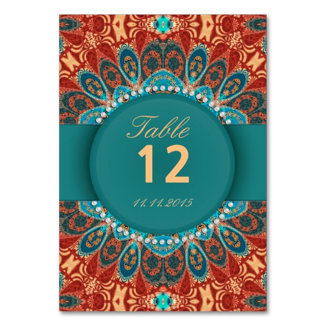 Bohemian Batik Wedding Table Number Postcards (Front)