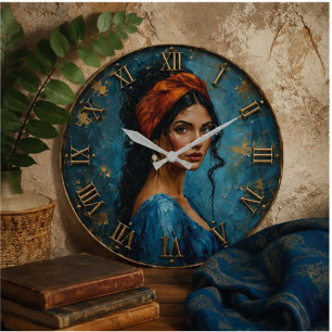 Bohemian Beauty Textured Portrait Art Large Clock