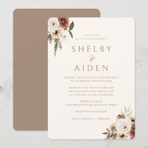 Bohemian Beige Minimalist Neutral Wedding  Invitation
