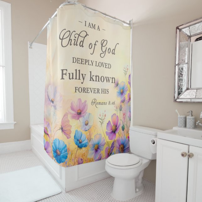 Bohemian Bible Verse Floral Shower Curtain (In Situ)