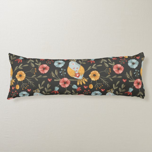 Bohemian Birds and Flowers Pattern Body Cushion (Front)