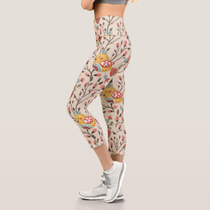 Bohemian Birds & Flowers Pattern – Nature-Inspired Capri Leggings
