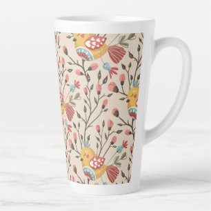 Bohemian Birds & Flowers Pattern – Nature-Inspired Latte Mug