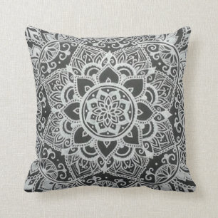 Bohemian Black and White Floral Abstract Cushion