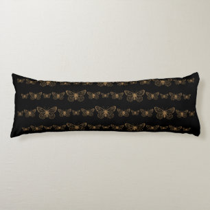 Bohemian Black Gold Butterflies Body Pillow