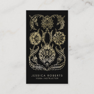 Bohemian Black Gold Look Modern Floral Business Card