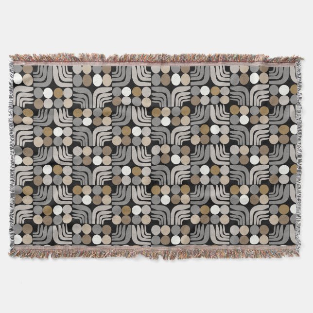 Bohemian Black Grey Throw Blanket (Front)