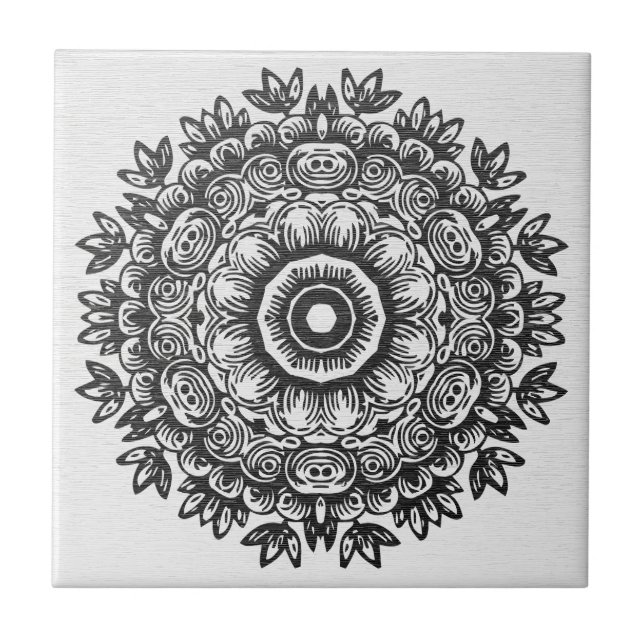 Bohemian Black Mandala Lace Ceramic Tile (Front)