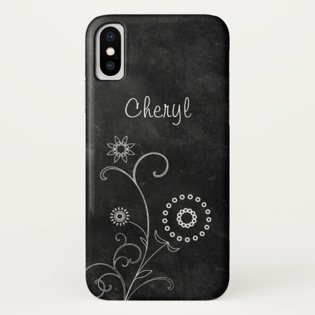 Bohemian Blackboard Pretty White Flowers With Name Case-Mate iPhone Case (Back)
