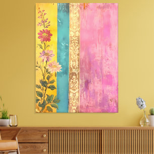 Bohemian Bloom – Wildflowers on Striped Canvas Print