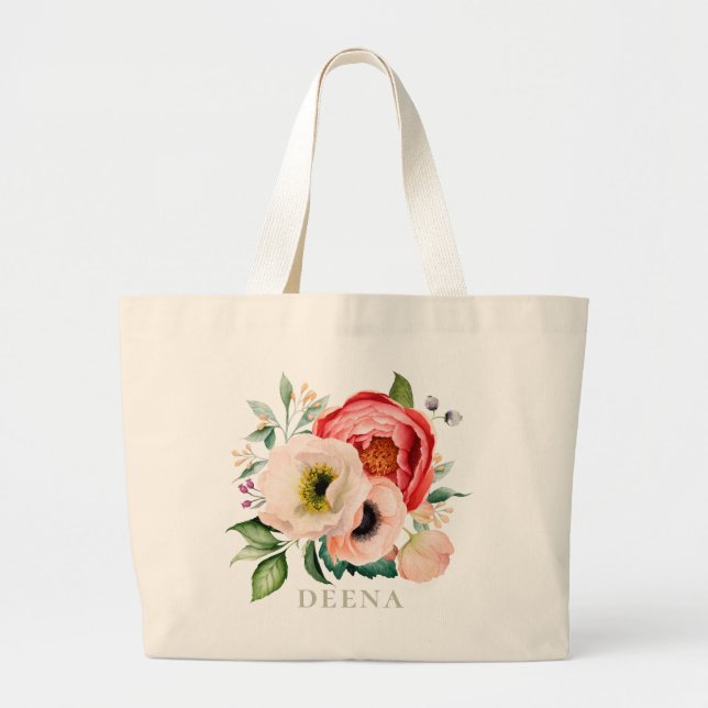 Bohemian Blooms Bouquet Personalised Large Tote Bag (Front)
