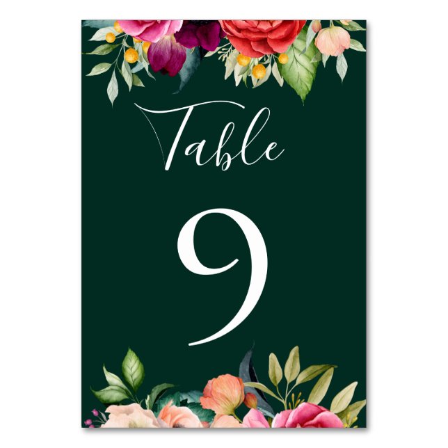Bohemian Blooms Emerald Green Table Number (Front)