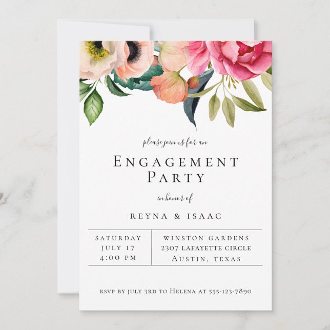 Bohemian Blooms Engagement Party Announcement (Front)