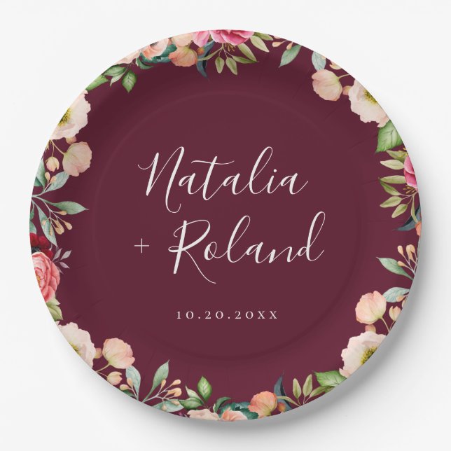 Bohemian Blooms Floral Frame Paper Plate (Front)