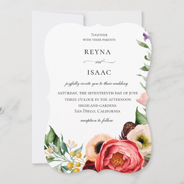 Bohemian Blooms Frame Wedding Invitation (Front)