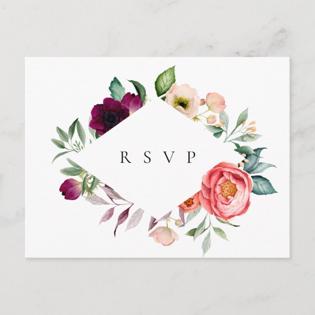Bohemian Blooms Frame Wedding RSVP Song Request Invitation Postcard (Front)