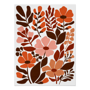 Bohemian Blooms Mid Century Floral Earthy Tones Poster