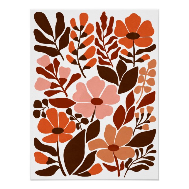 Bohemian Blooms Mid Century Floral Earthy Tones Poster (Front)