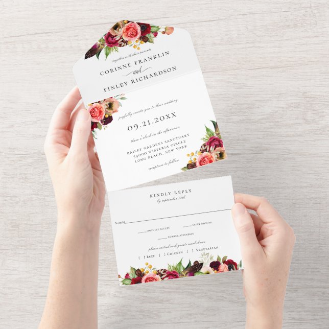 Bohemian Blooms Wedding  All In One Invitation (Tearaway)