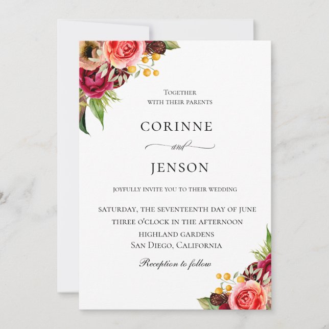 Bohemian Blooms Wedding Invitation (Front)
