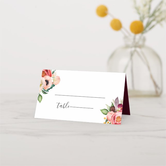 Bohemian Blooms Wedding Place Card (Front)