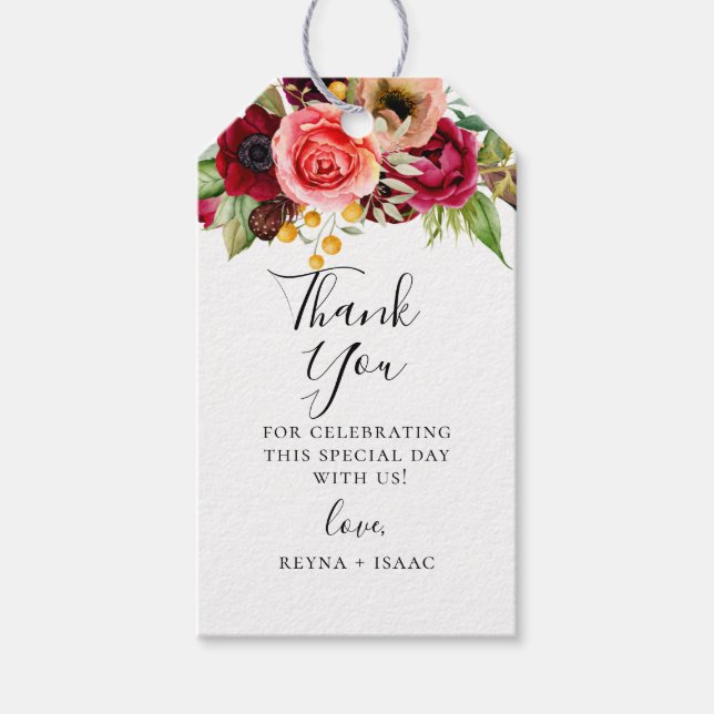Bohemian Blooms Wedding Thank you Gift Tags (Front)
