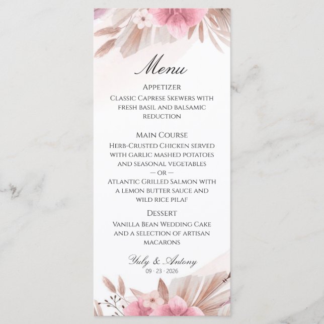 Bohemian Blossom Dinner Table Catering Feast Menu (Front)