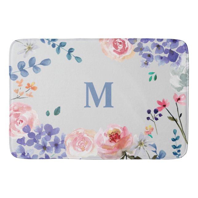 Bohemian Blossoms: Watercolor Floral Bath Mat by L (Front)