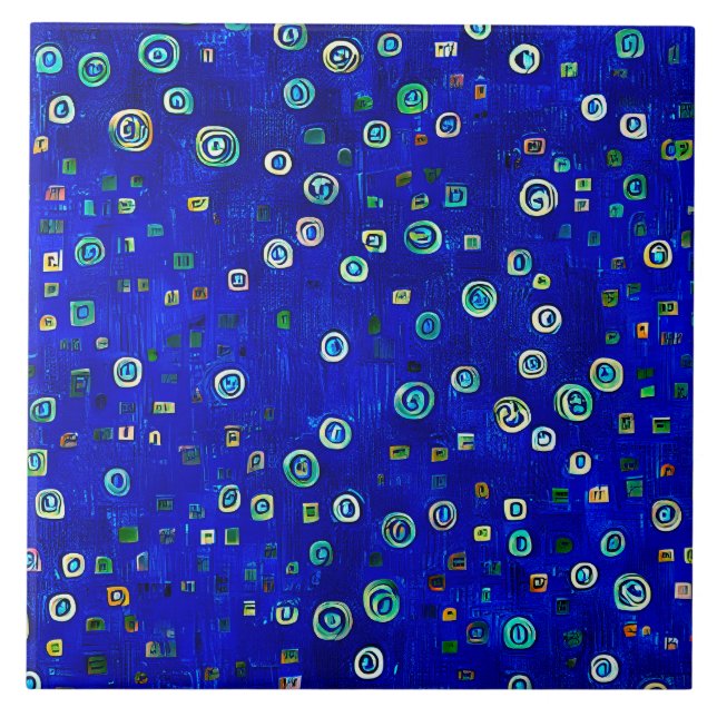 Bohemian Blue Art Nouveau  Tile (Front)