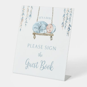 Bohemian blue baby boy shower guest book sign