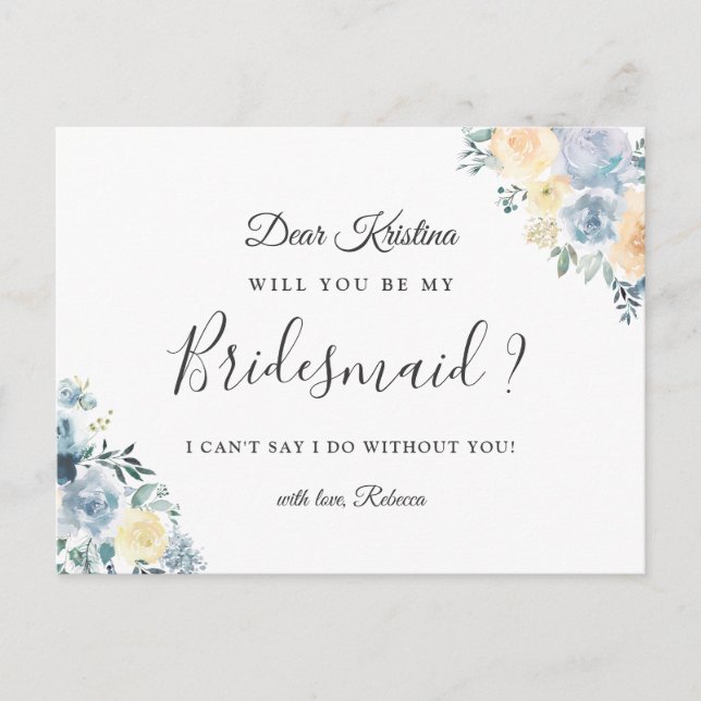 Bohemian Blue Bridesmaid Proposal Postcard (Front)
