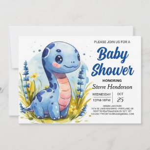 Bohemian Blue Custom Dinosaur Boy Baby Shower Invitation