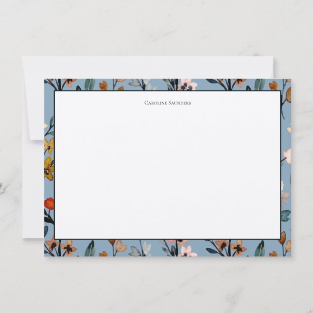 Bohemian Blue Elegant Watercolor Floral Card (Front)