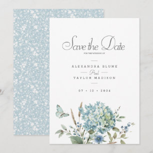Bohemian Blue Floral Watercolor Wedding Save The Date
